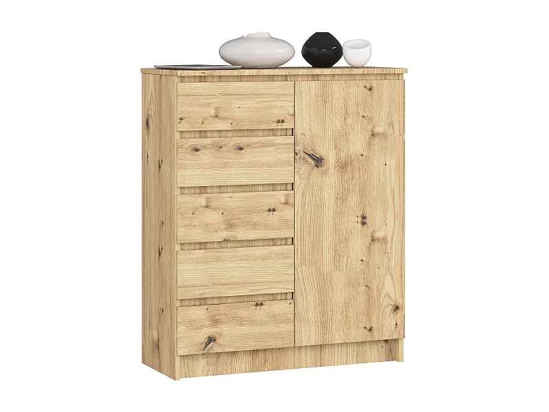Cassettiera AKORD K80 Comò Quercia Artigiana 80 cm 1 porta 5 cassetti 80x35x97 cm