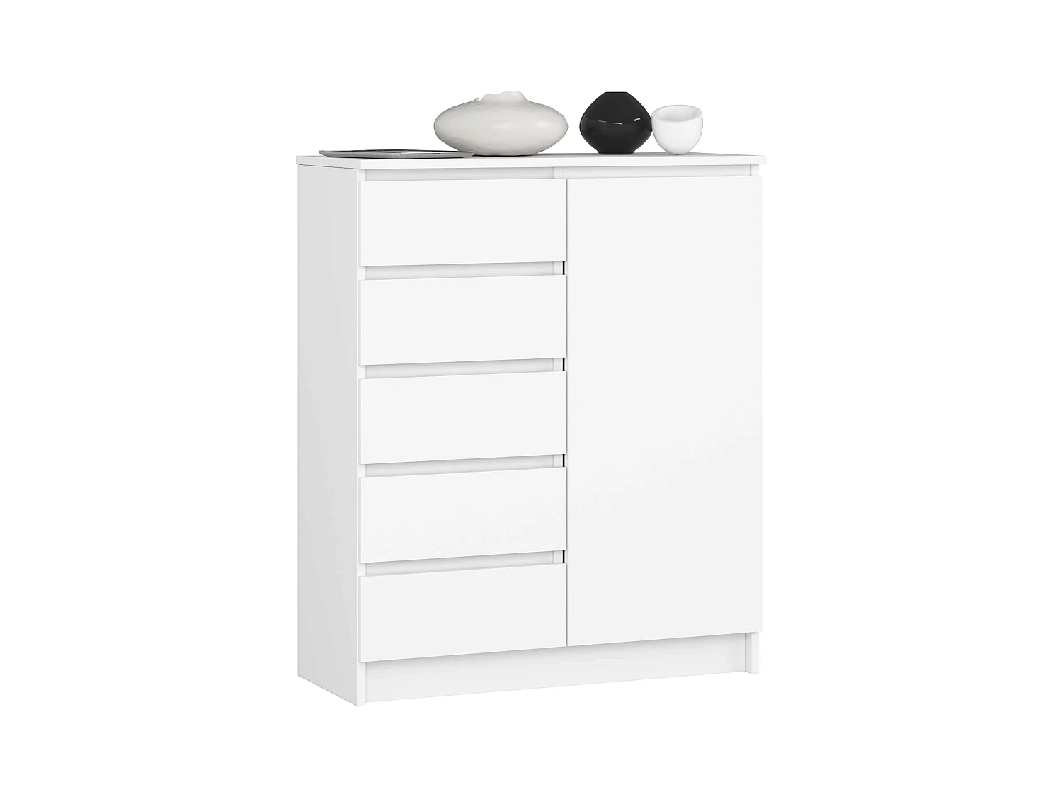 Commode AKORD K80 Blanche 80 cm 1 porte 5 tiroirs 3 étagères 80x35x97 cm