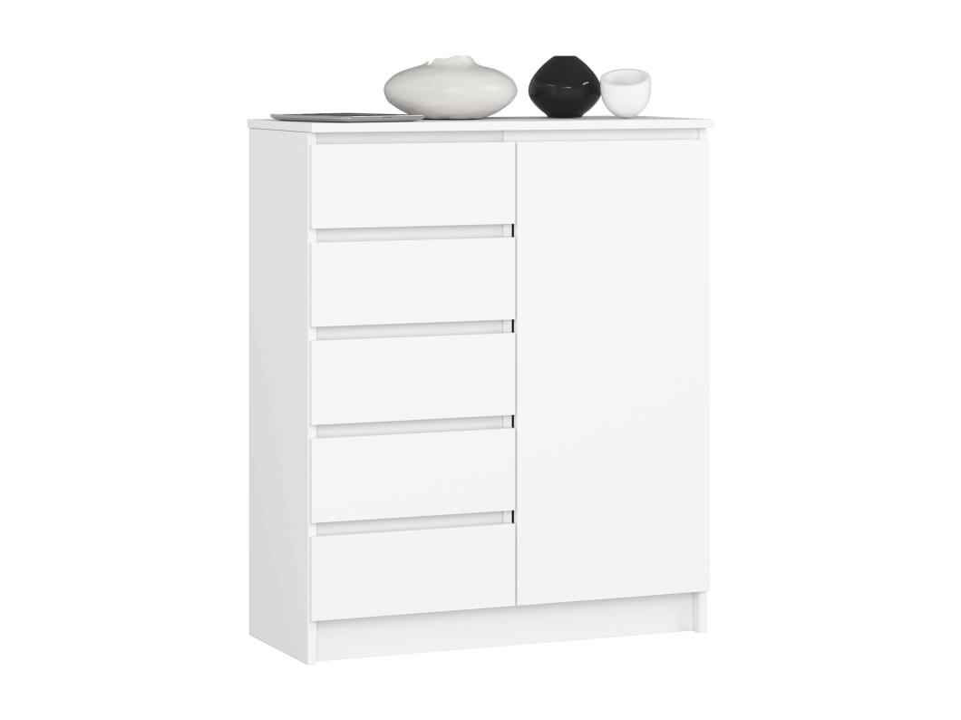 Witte Staande Ladekast 80cm - 1 Deur & 5 Lades - Mat AFwerking - Zelfmontage