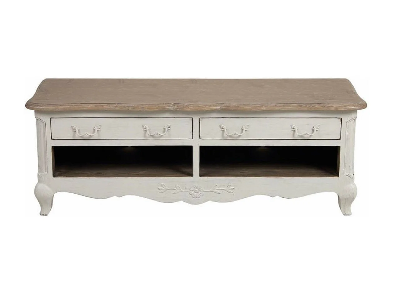 Meuble tv 2 tiroirs Bois Blanc - Château Interior's
