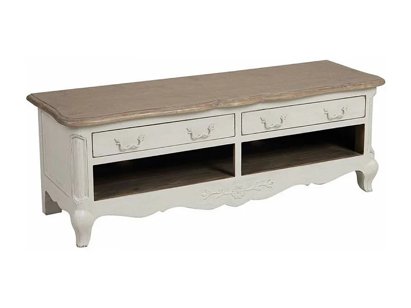 Meuble tv 2 tiroirs Bois Blanc - Château Interior's