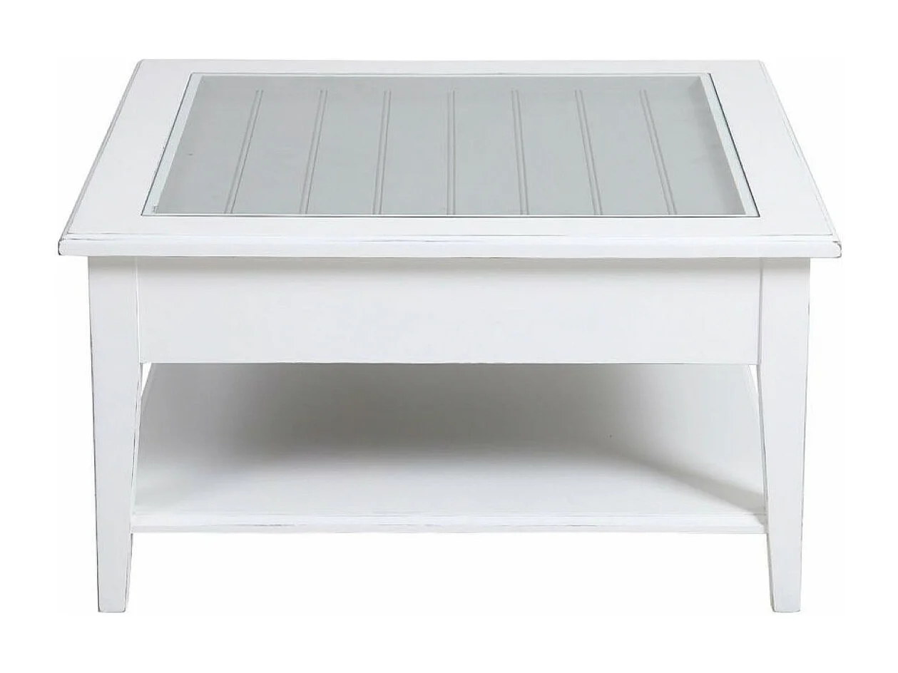 Table basse carrée plateau vitré Bois Blanc - Rhode Island Interior's