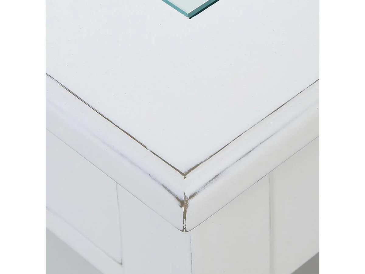 Table basse carrée plateau vitré Bois Blanc - Rhode Island Interior's