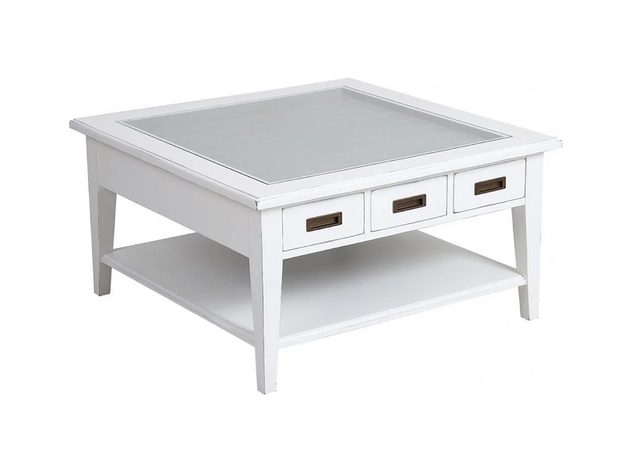 Table basse carrée plateau vitré Bois Blanc - Rhode Island Interior's