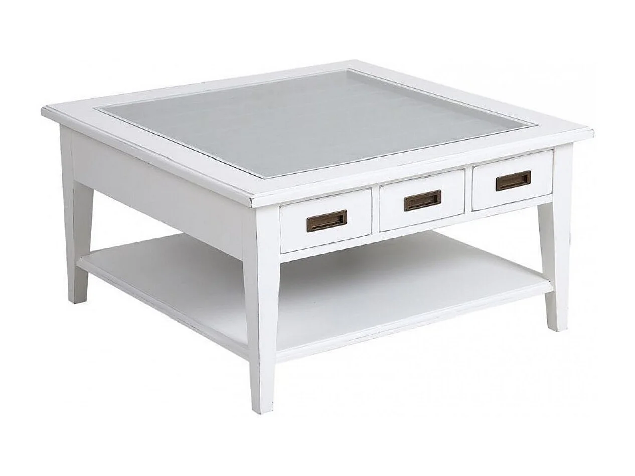 Table basse carrée plateau vitré MDF Blanc - Rhode Island Interior's