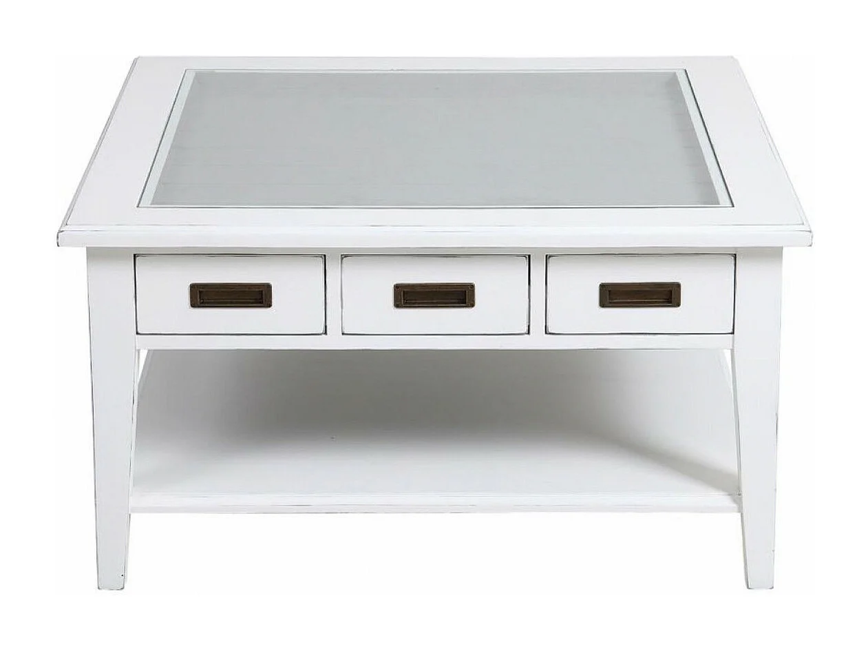 Table basse carrée plateau vitré MDF Blanc - Rhode Island Interior's