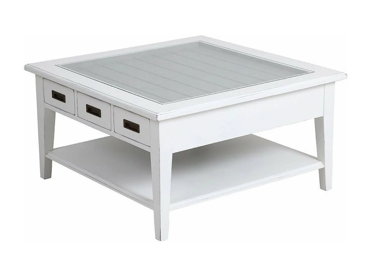 Table basse carrée plateau vitré MDF Blanc - Rhode Island Interior's