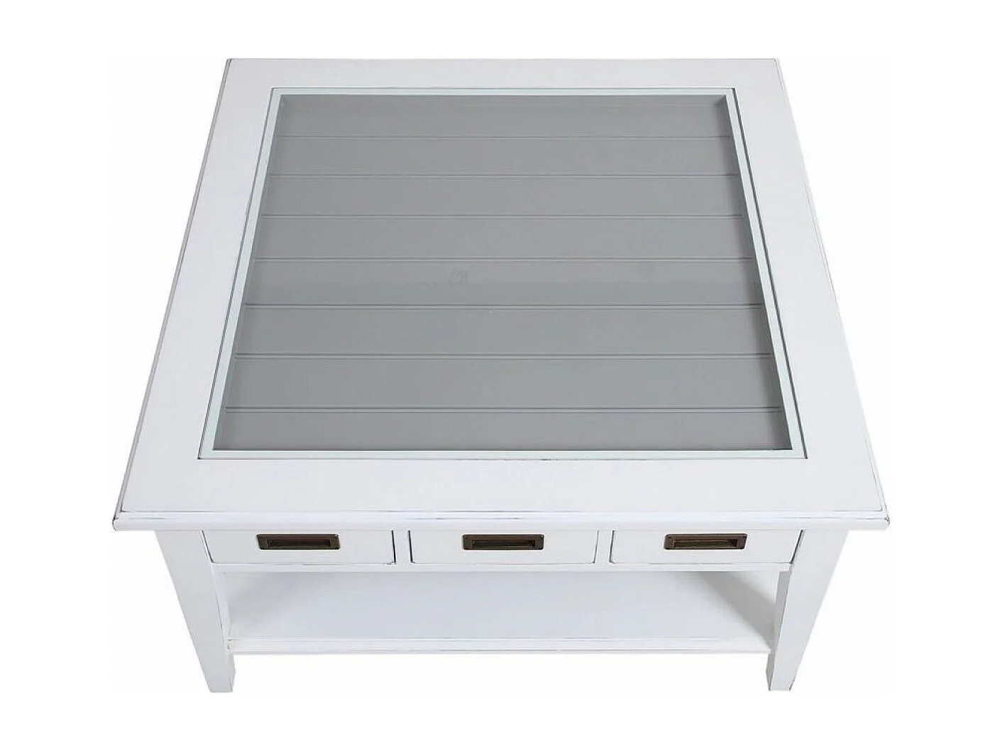 Table basse carrée plateau vitré MDF Blanc - Rhode Island Interior's