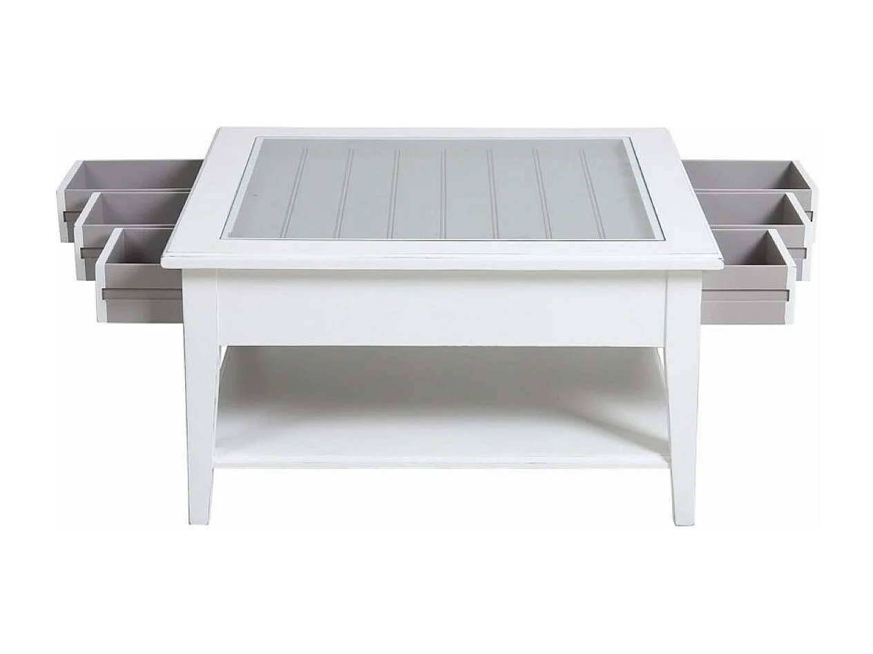 Table basse carrée plateau vitré MDF Blanc - Rhode Island Interior's