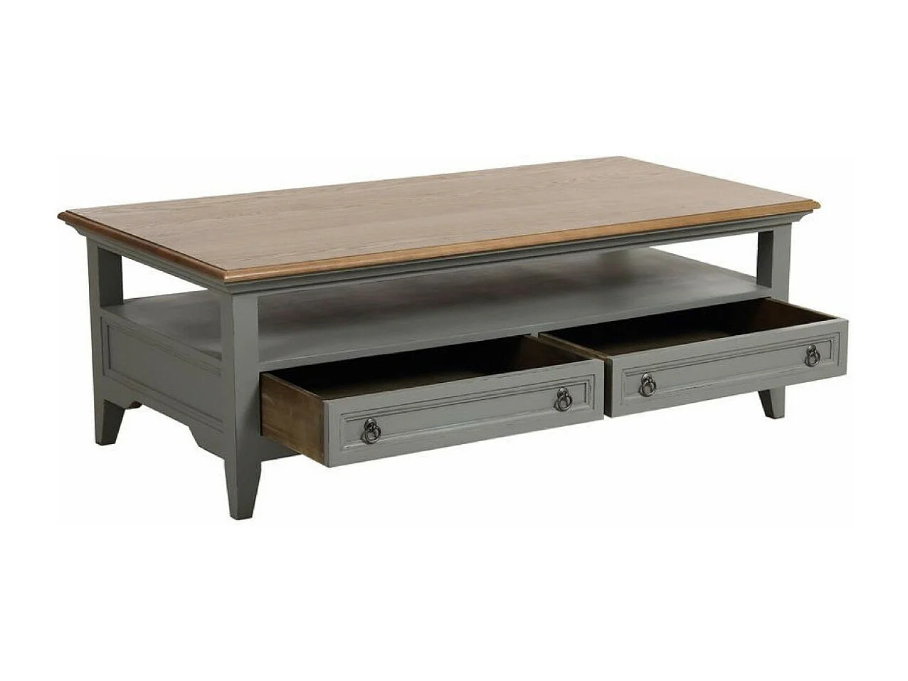 Table basse rectangulaire 2 tiroirs Bois Gris - Esquisse Interior's
