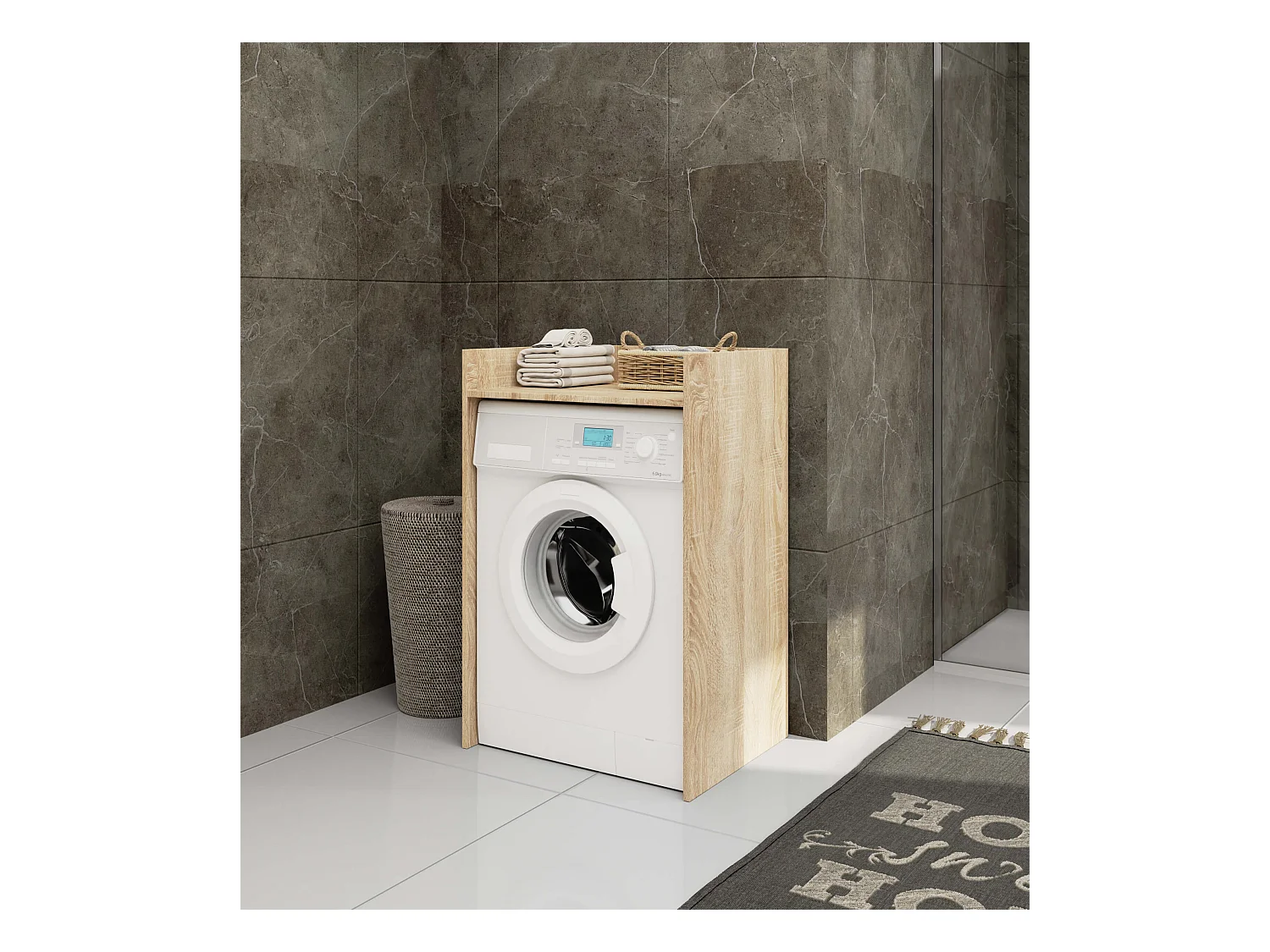 Sonoma Eiken Wasmachinemeubel - Staand Ontwerp met 1 Plank - 64x98x50cm - FIN Meubelsysteem