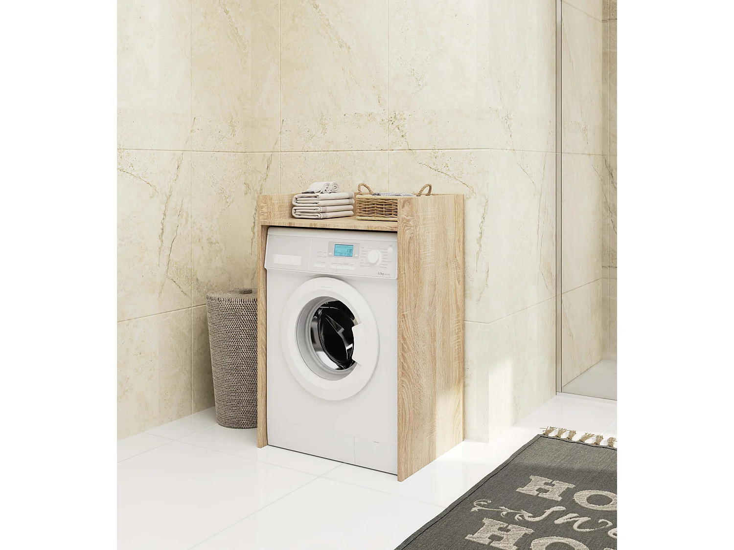 Wasmachine Kast / Wasmachine Ombouw / Wasmachine Meubel FIN / Sonoma Eik / AKORD Furniture Factory / 64 x 98 x 50 cm