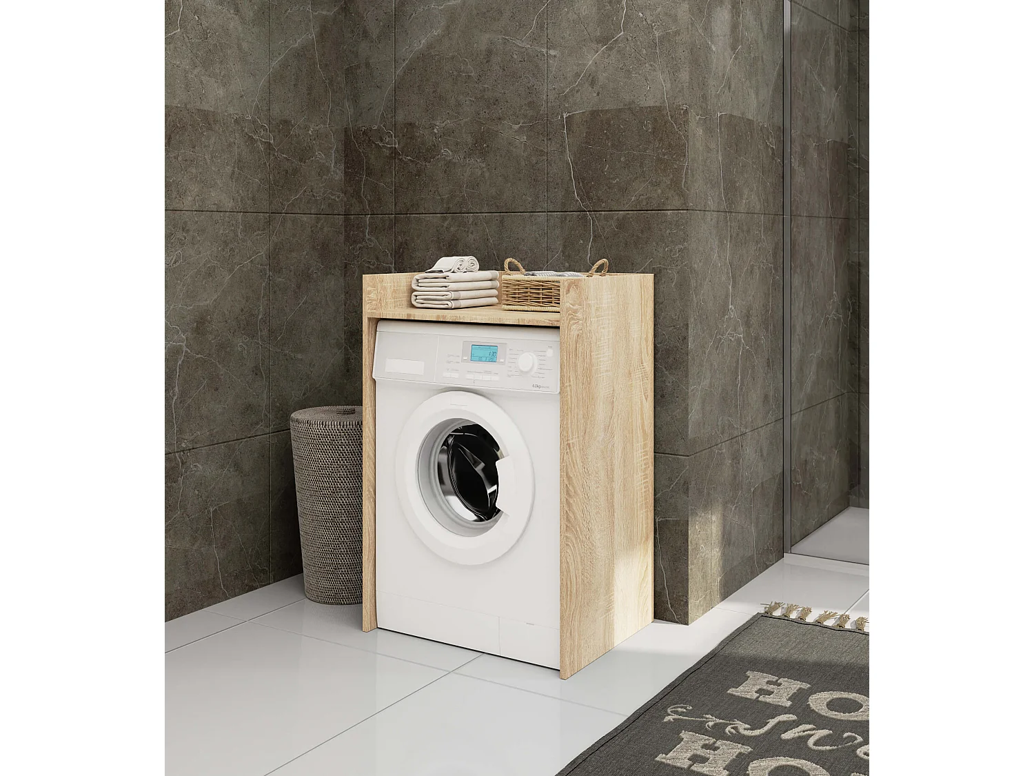 Wasmachine Kast / Wasmachine Ombouw / Wasmachine Meubel FIN / Sonoma Eik / AKORD Furniture Factory / 64 x 98 x 50 cm