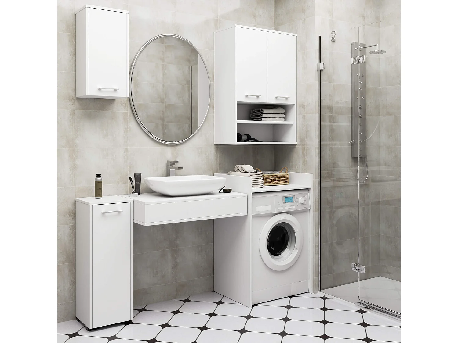 FIN Witte Wasmachine Ombouwkast - 64x98x50 cm, Zelfmontage, Laminaat, 1 Legplank