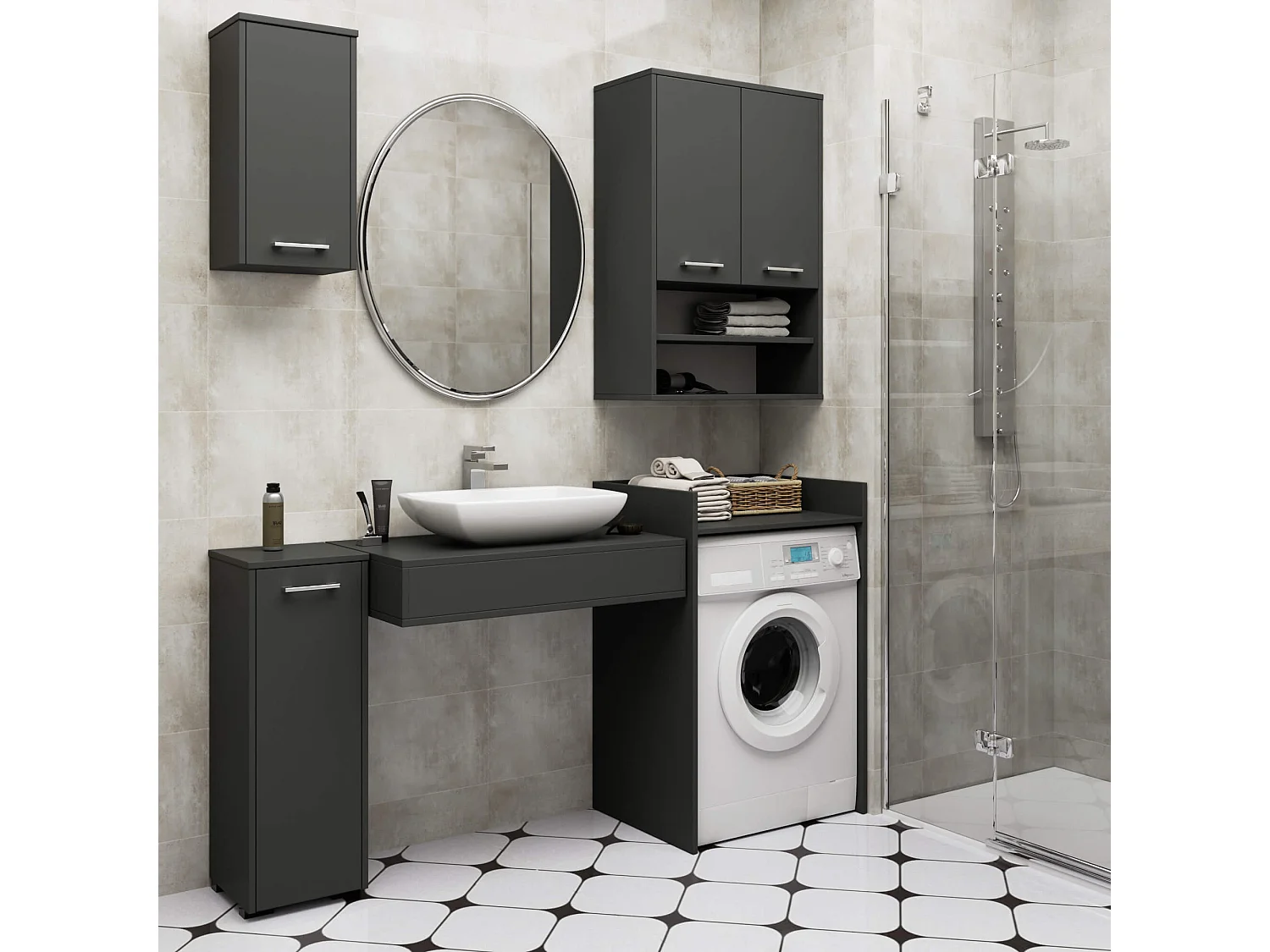 Wasmachine Kast / Wasmachine Ombouw / Wasmachine Meubel FIN / Grafietgrijs / AKORD Furniture Factory / 64 x 98 x 50 cm