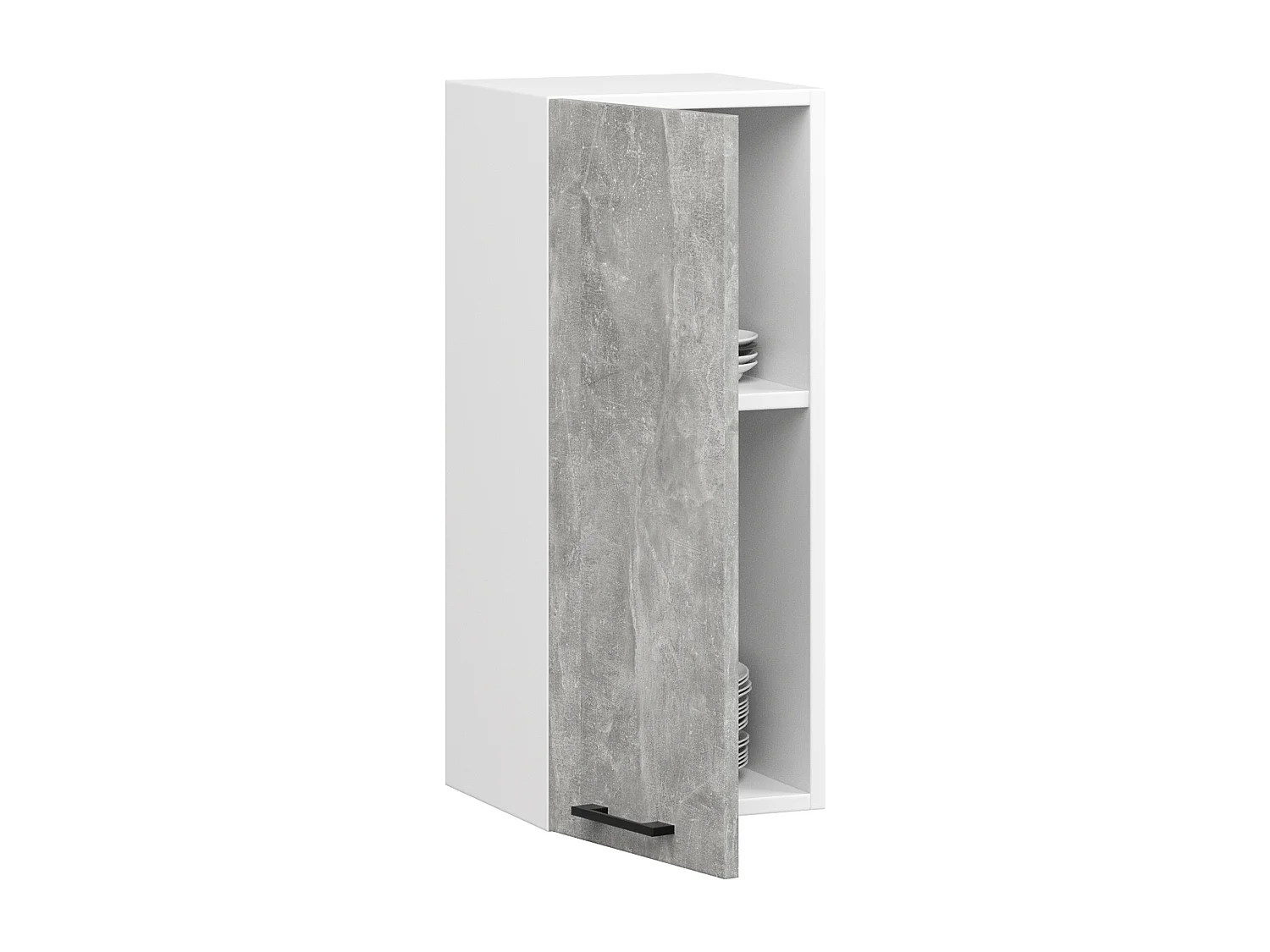 Meuble de cuisine haut AKORD W30 H720 Blanche, façade Gris 1 porte, 2 étagères 72x30x30 cm
