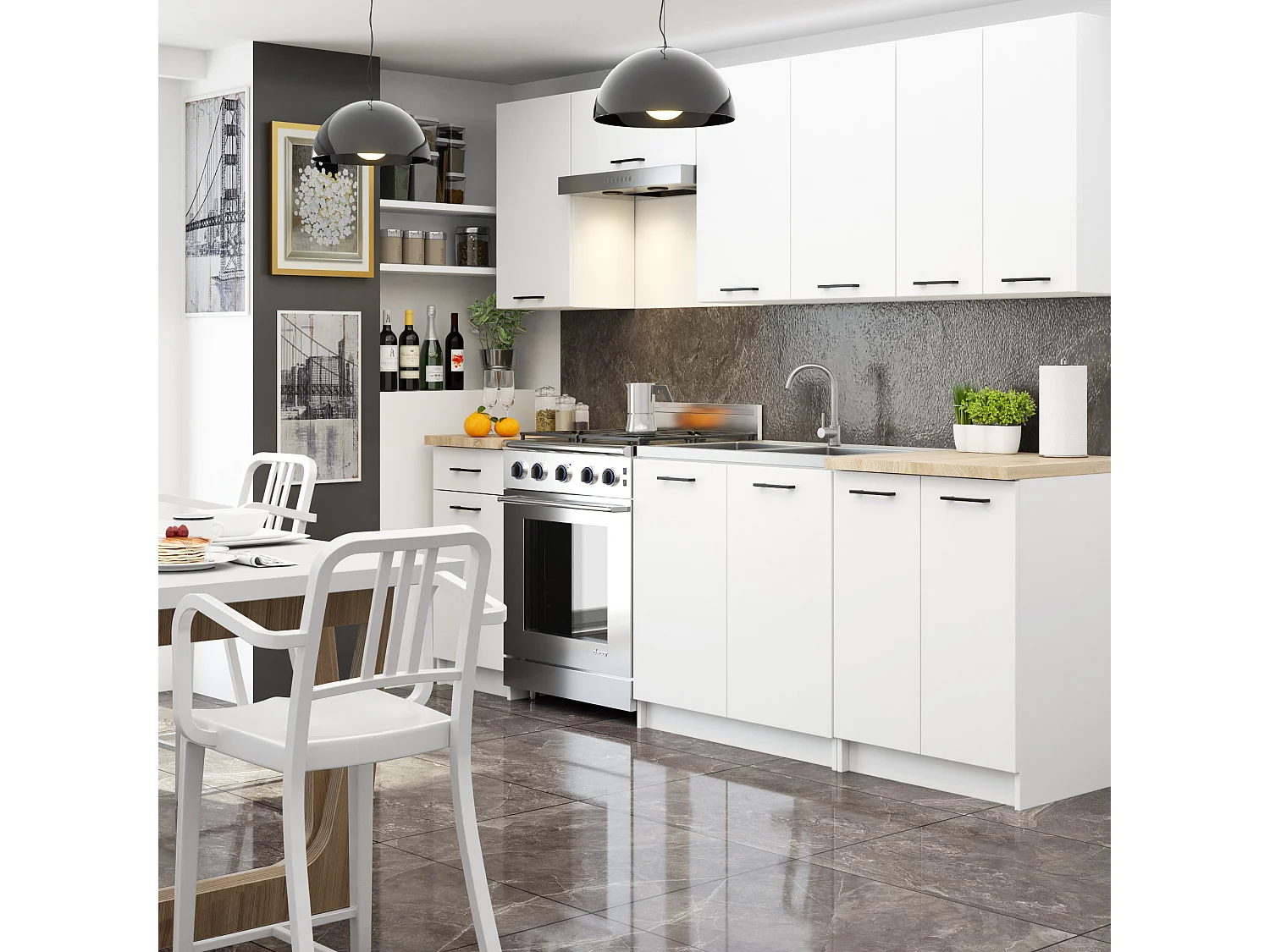 Oliwia Hangkast W30 H720 - Wit - 30x72x30 cm - Eenvoudig monteerbare hangende opbergkast met mat afwerking - Modern keukenontwerp - 1 deur, 2 planken