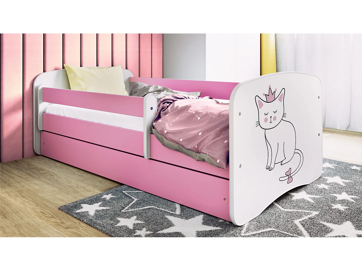 KINDERBETT Katze mit Schublade und Matratze 140/70cm