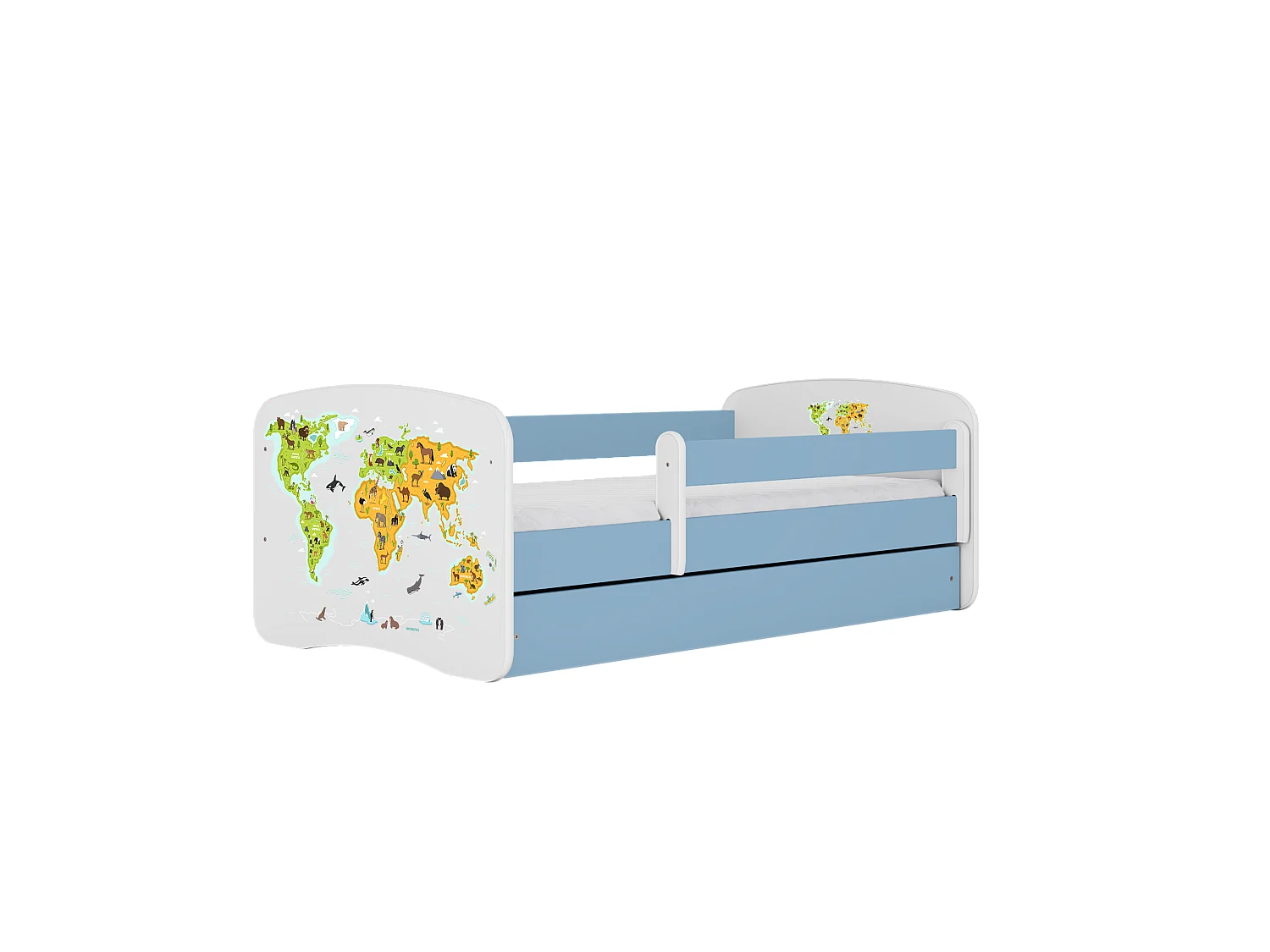 Kinderbett Karte  mit Schublade Blau 140/70 | Jugendbett