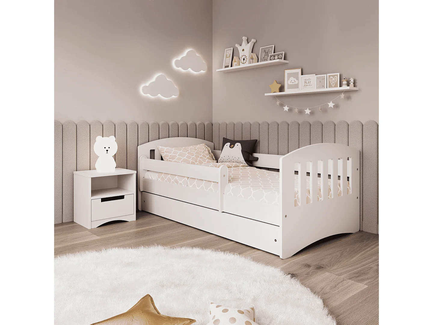 Letto barriera per bambini 160x80cm con cassetto e materasso - CLASSIC - Nuage