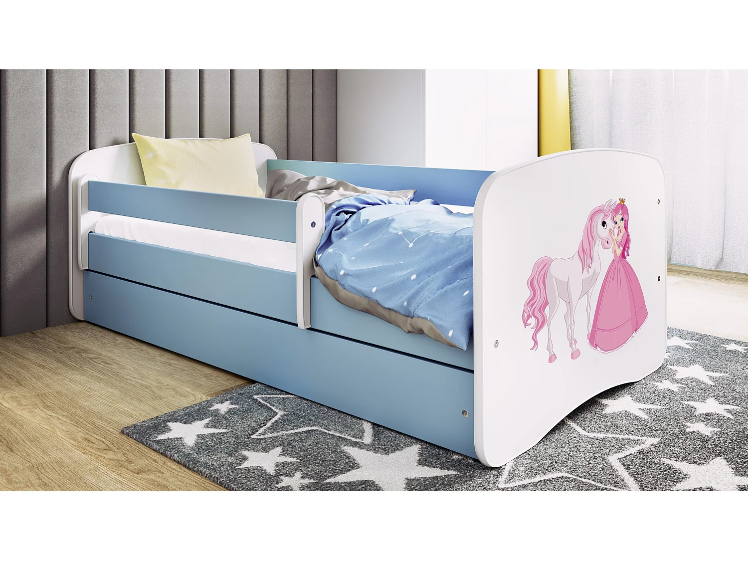 KINDERBETT Prinzessin Pferd mit Schublade und Matratze 160/80cm
