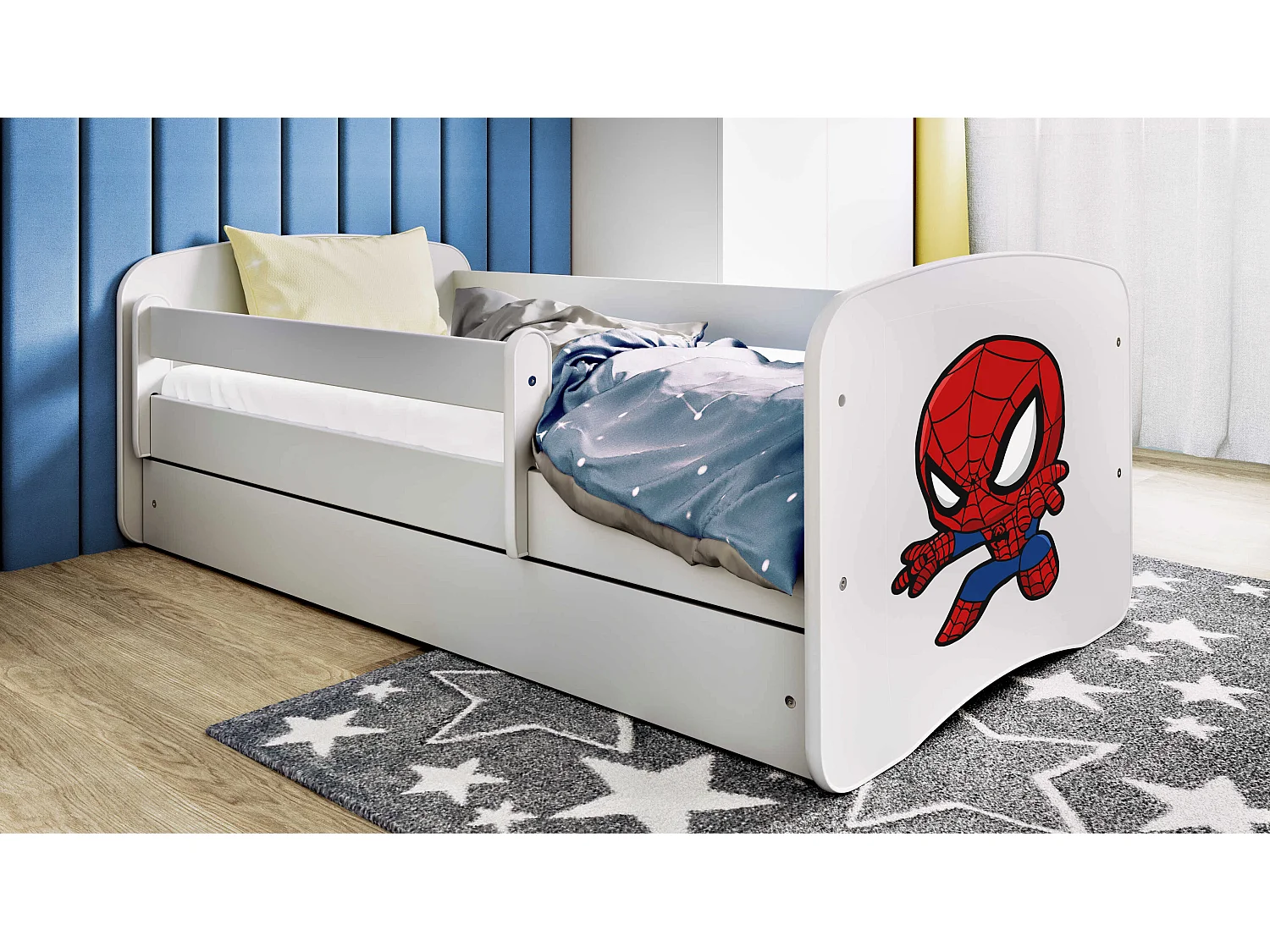 Kinderbett Spiderman  mit Schublade Weiß 180/80 | Jugendbett