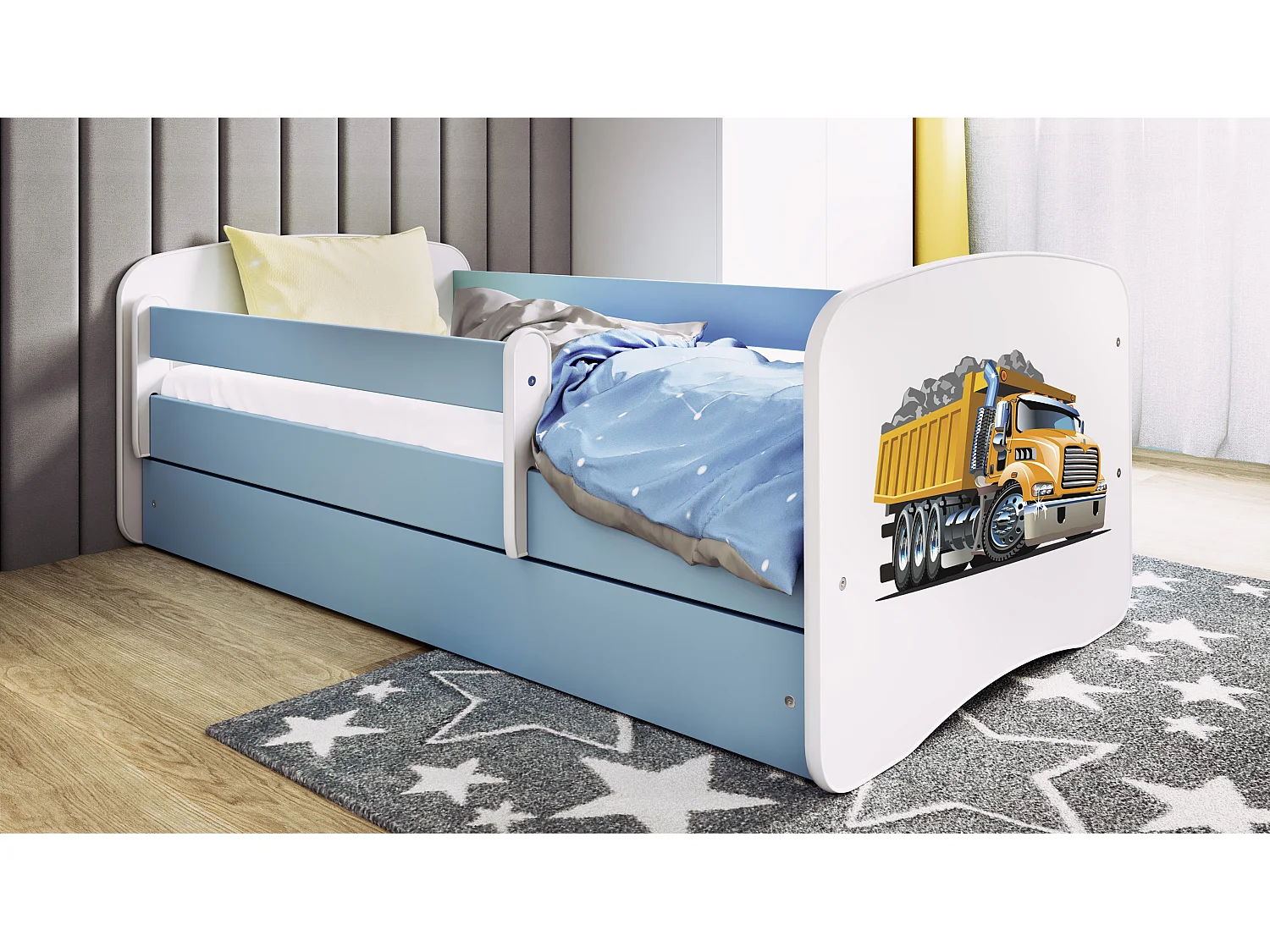 Kinderbett Lastwagen  mit Schublade Blau 140/70 | Jugendbett