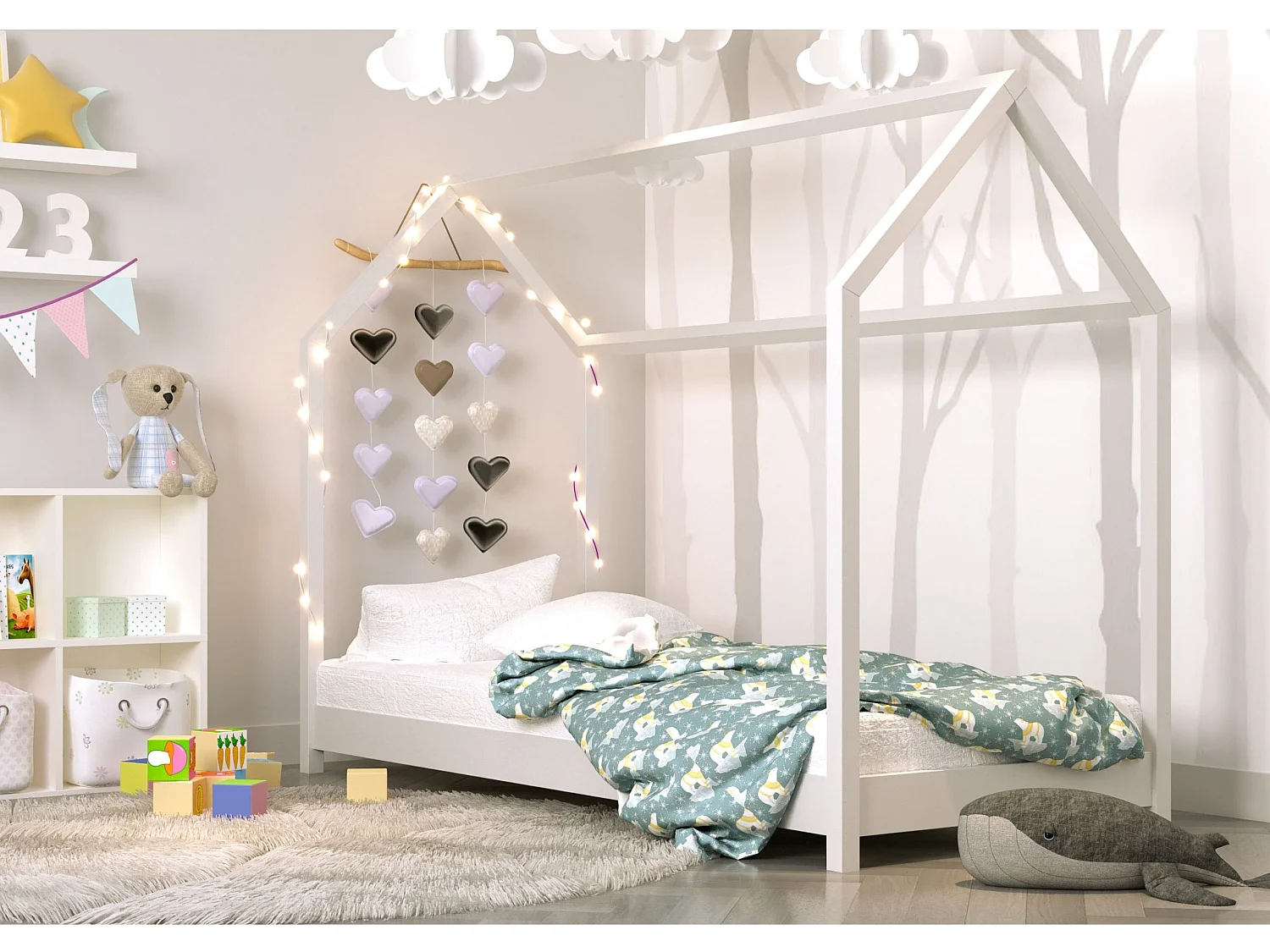 Lit Cabane Enfant Bella - Blanc, 180x80cm