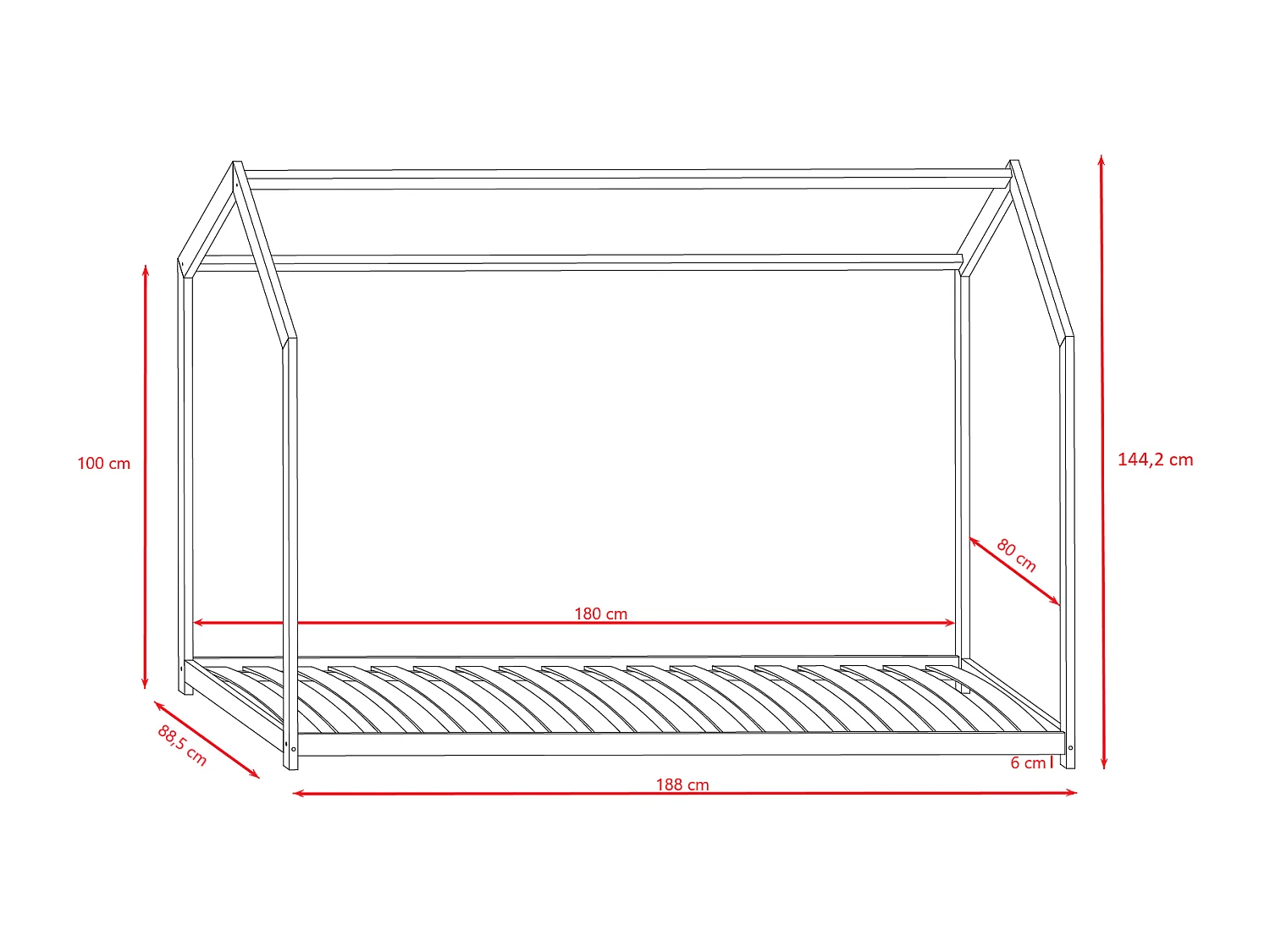 Lit Cabane Enfant Bella - Blanc, 180x80cm