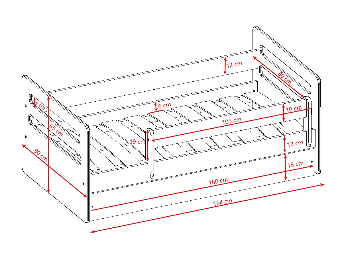 Lit Enfant - 160x80cm - Avec Matelas et Tiroir