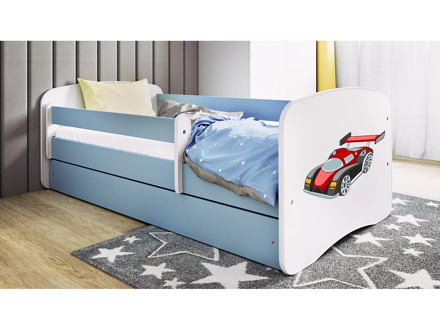 Kinderbett Rennwagen  mit Schublade Blau 180/80 | Jugendbett