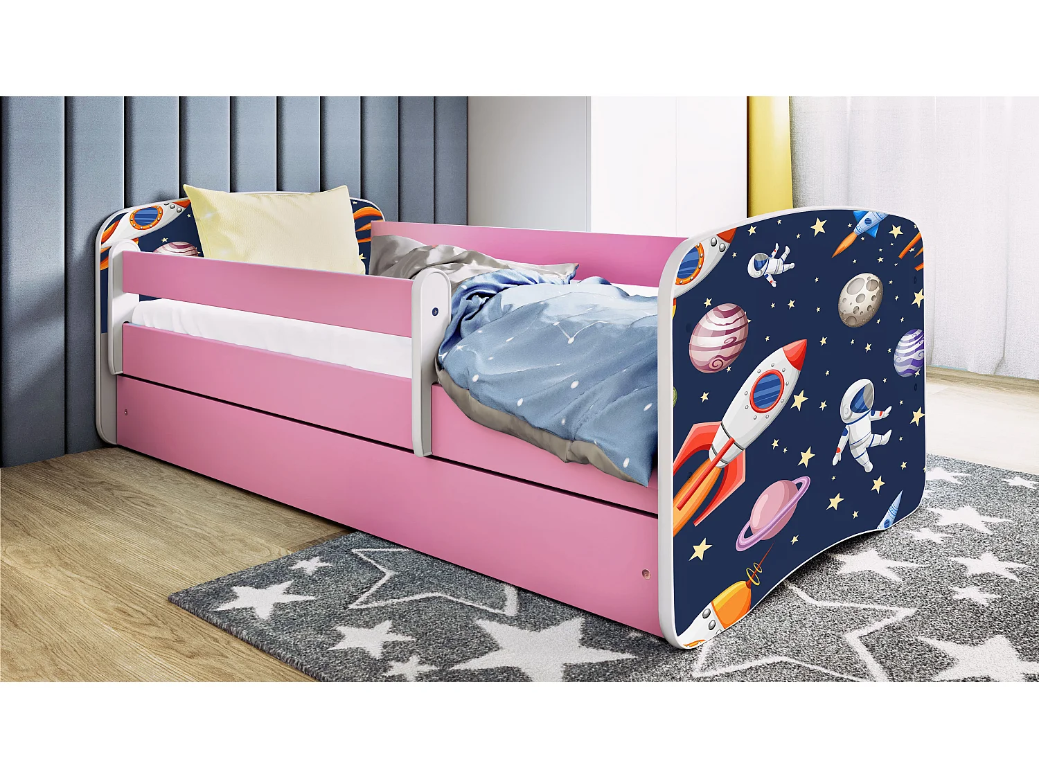 Kinderbett Kosmos  mit Schublade Rosa 160/80 | Jugendbett