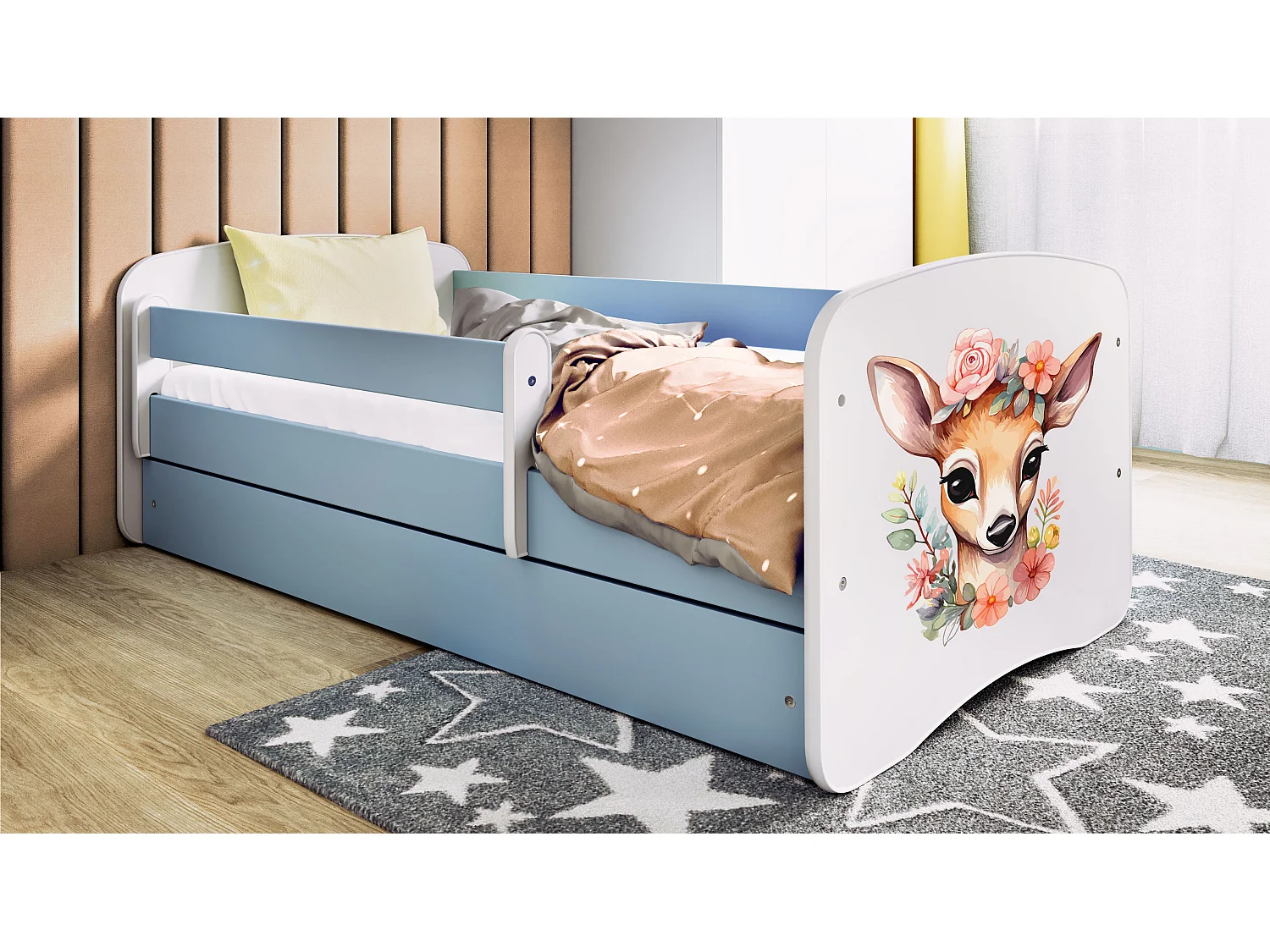 Kinderbett Bambi  mit Schublade Blau 160/80 | Jugendbett