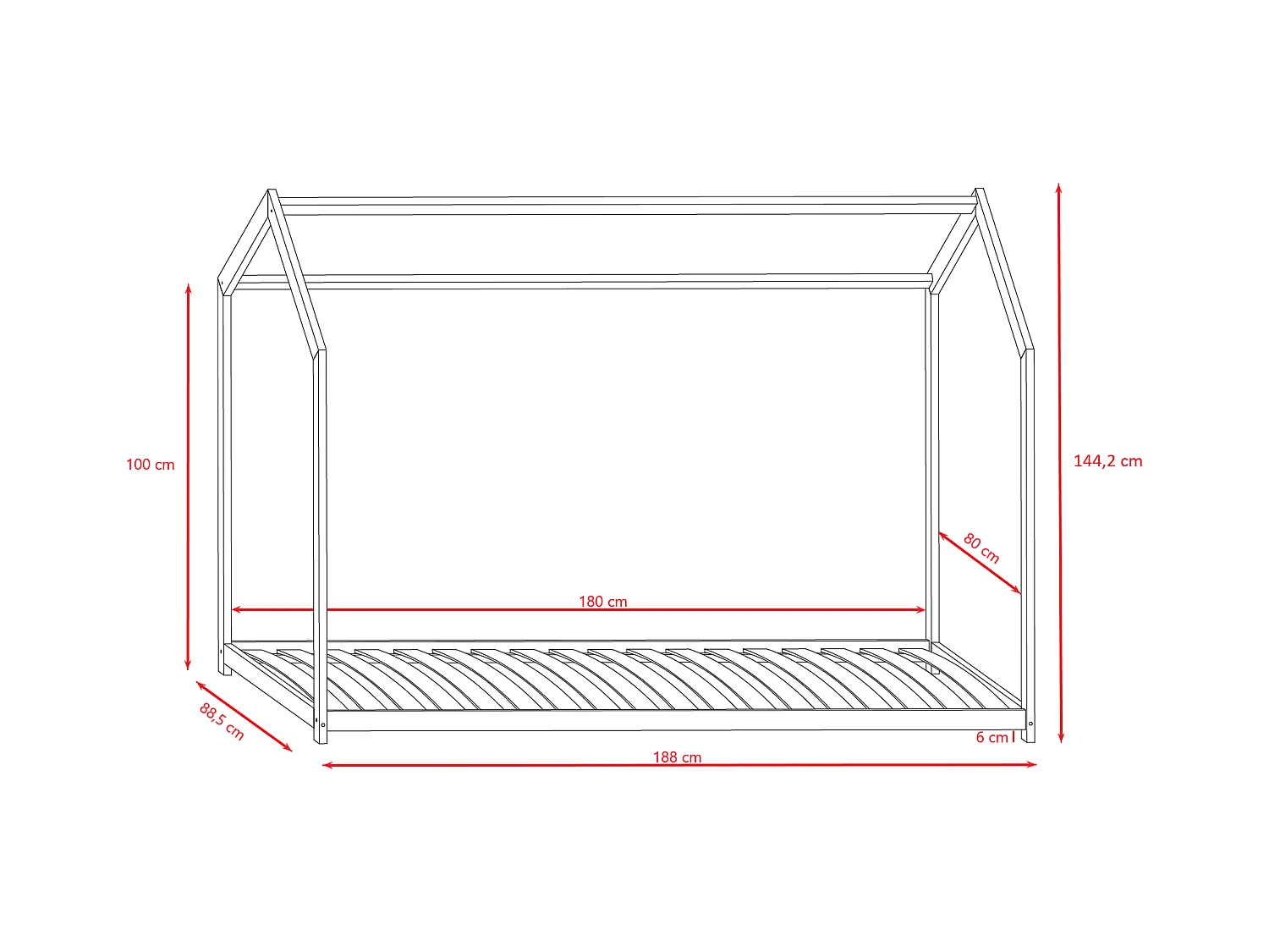 Lit Cabane Enfant Bella - Bois, 180x80cm