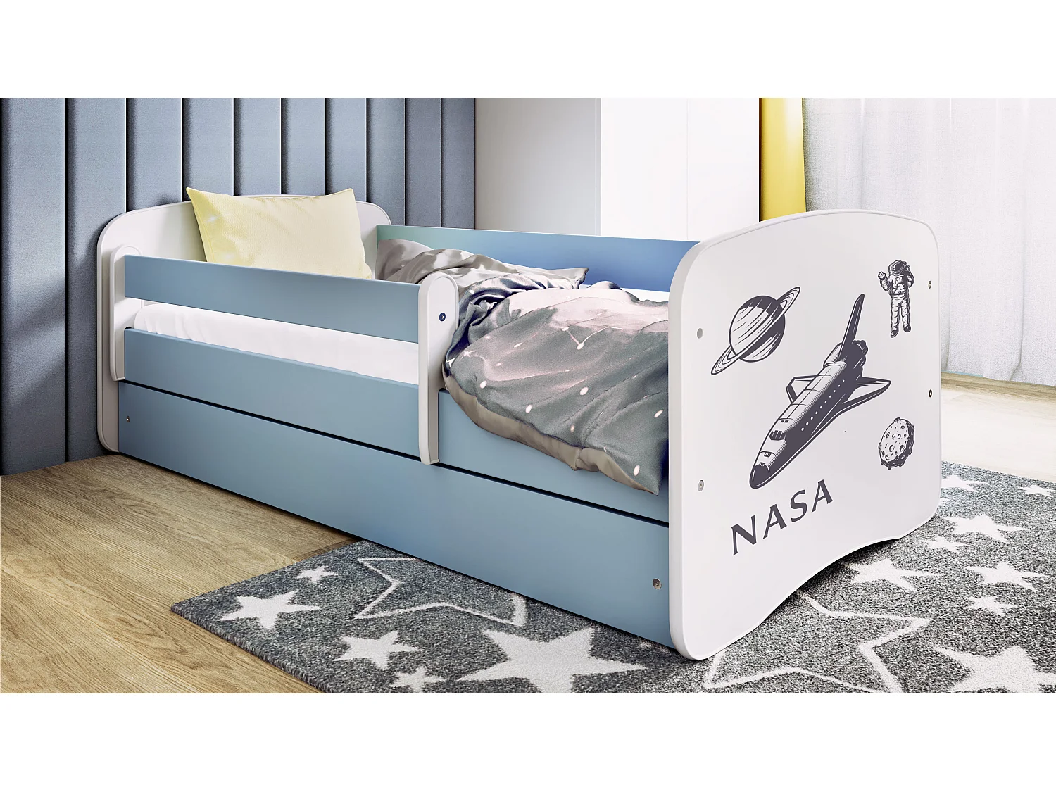 Kinderbett NASA  mit Schublade Blau 180/80 | Jugendbett