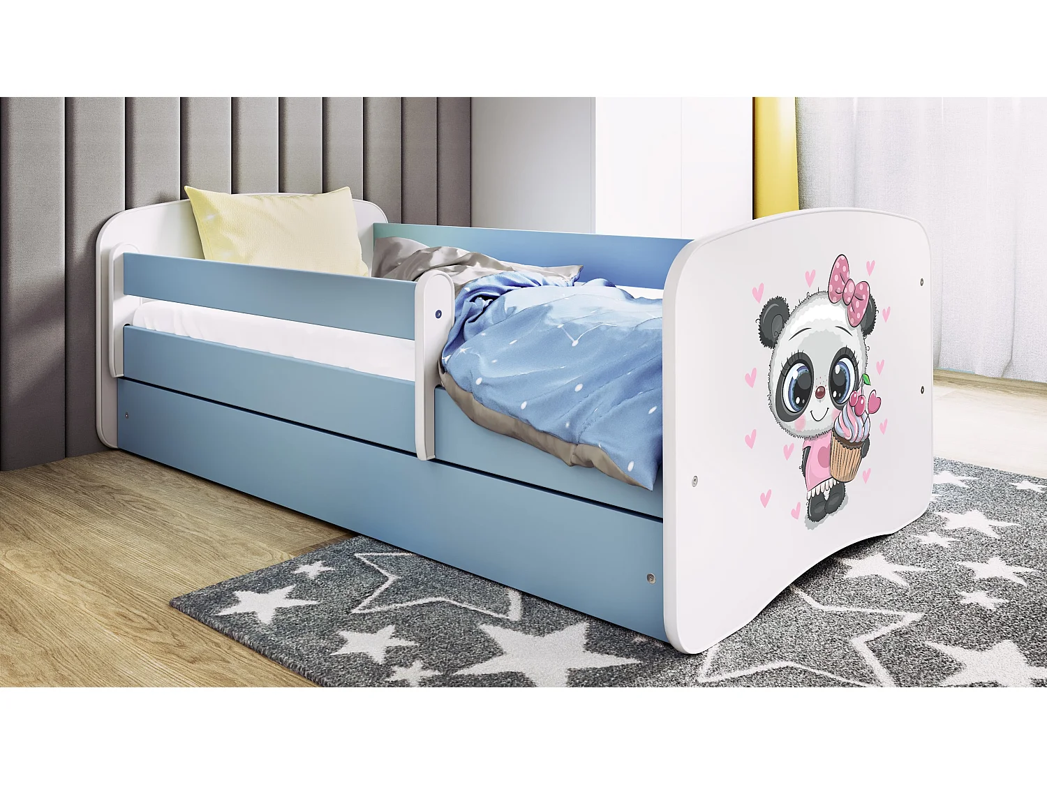 KINDERBETT Panda mit Schublade und Matratze 180/80cm