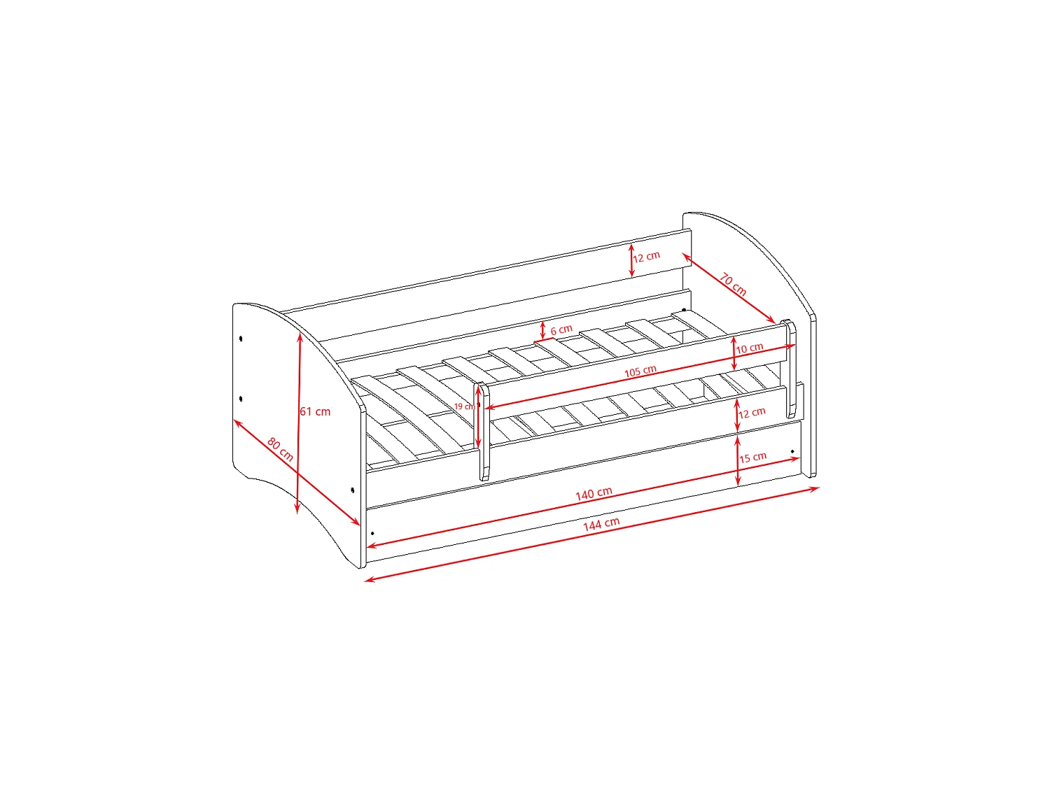 KINDERBETT Schiff mit Schublade und Matratze 140/70cm