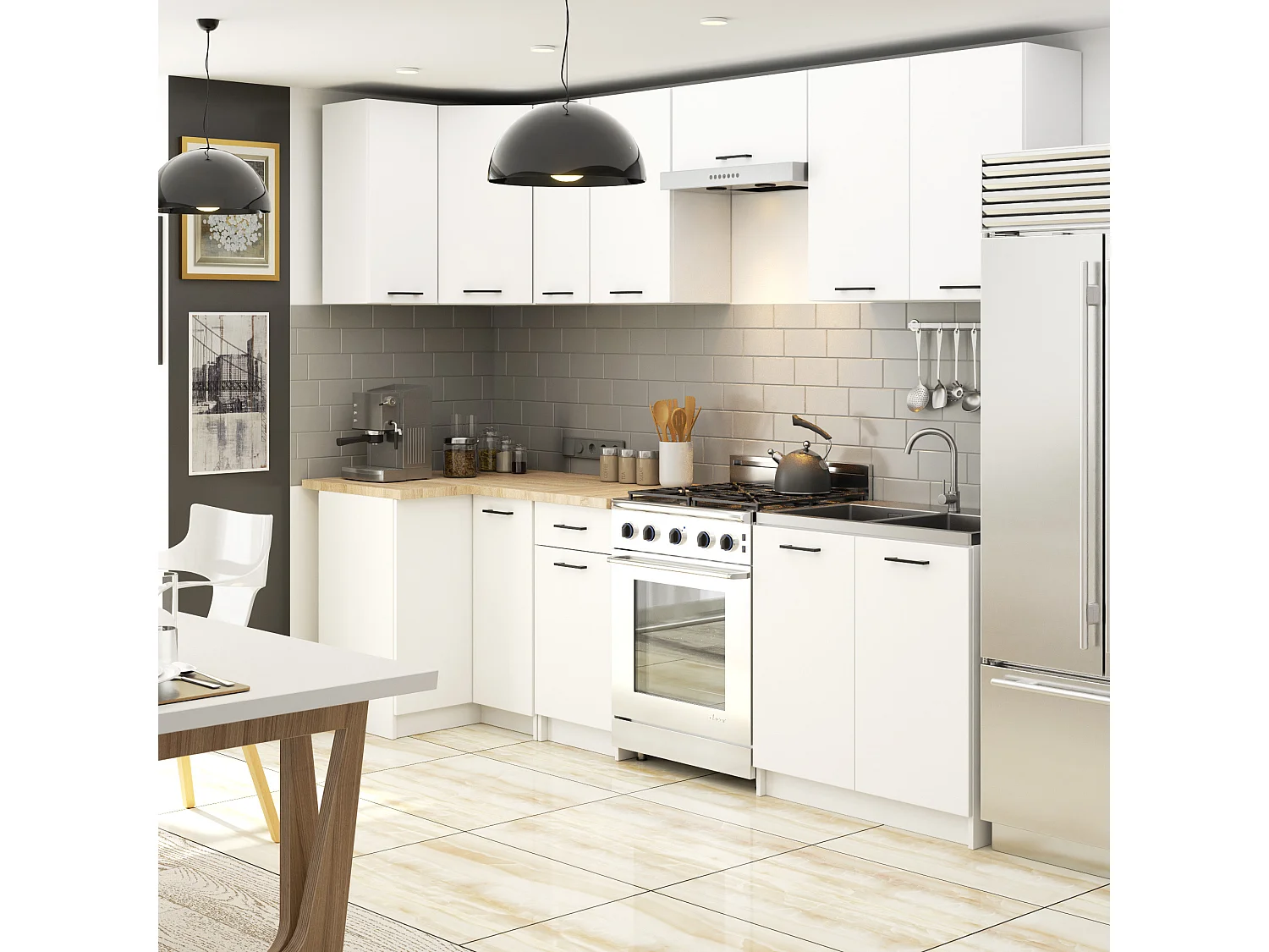 Meuble de cuisine haut AKORD W40 H720 Blanche 1 porte, 2 étagères 72x40x30 cm