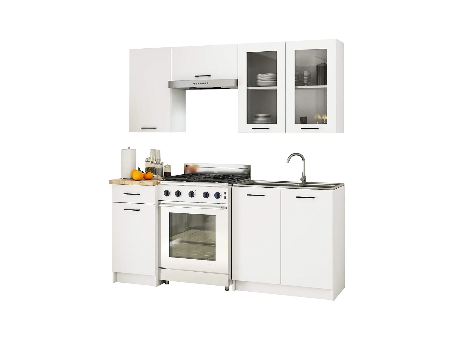 Küchenmöbel-Set OLIWIA 1.8m Modulares Weiß 180 cm 7 Türen 1 Schublade 8 Regalböden B180xH203xT46 cm