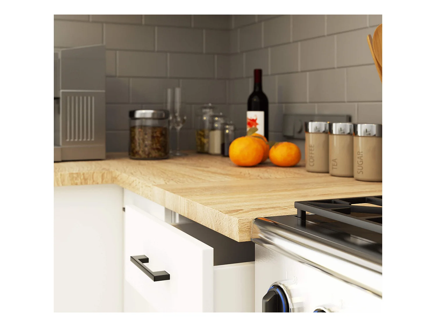 Küchenmöbel-Set OLIWIA 1.8m Modulares Weiß 180 cm 7 Türen 1 Schublade 8 Regalböden B180xH203xT46 cm