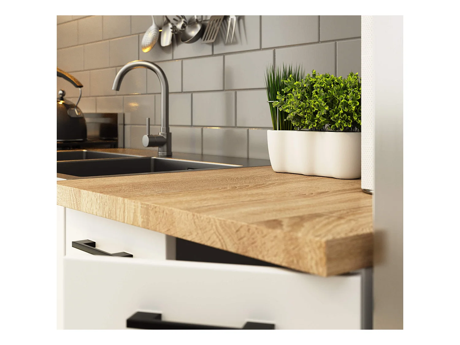 Küchenmöbel-Set OLIWIA 1.8m Modulares Weiß 180 cm 7 Türen 1 Schublade 8 Regalböden B180xH203xT46 cm