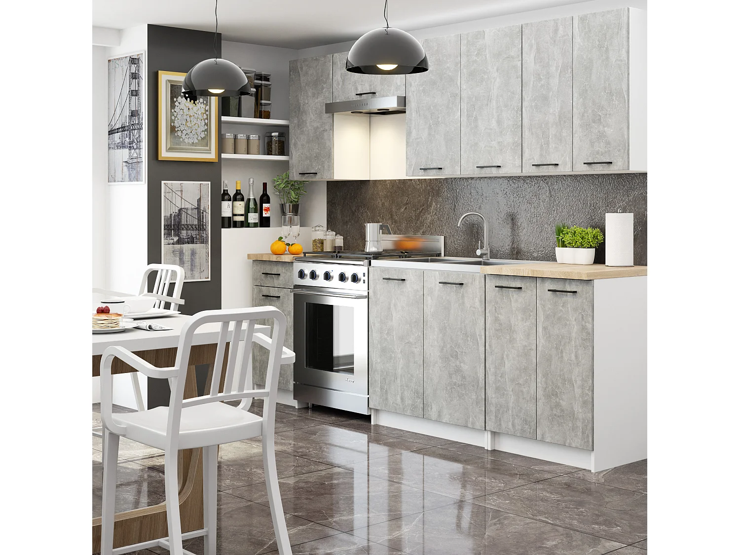 Meuble de cuisine haut AKORD W60 H720 Blanche, façade Gris 2 portes, 2 étagères 72x60x30 cm