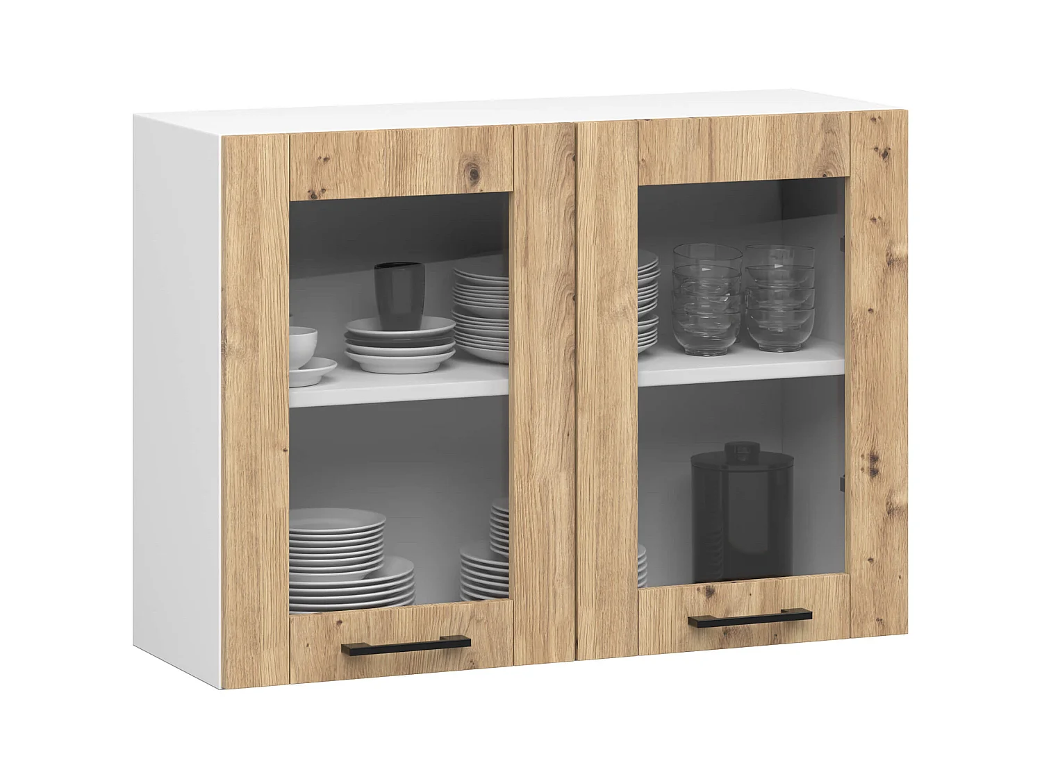 Szafka kuchenna wisząca witryna AKORD OLIWIA W80 Biała 80 cm 2 drzwi kolor Dąb Artisan mat 2 półki 80x30,5x58 cm