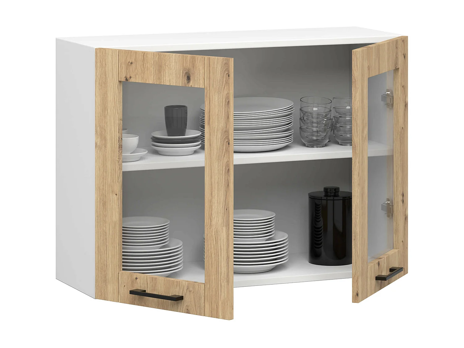 Szafka kuchenna wisząca witryna AKORD OLIWIA W80 Biała 80 cm 2 drzwi kolor Dąb Artisan mat 2 półki 80x30,5x58 cm