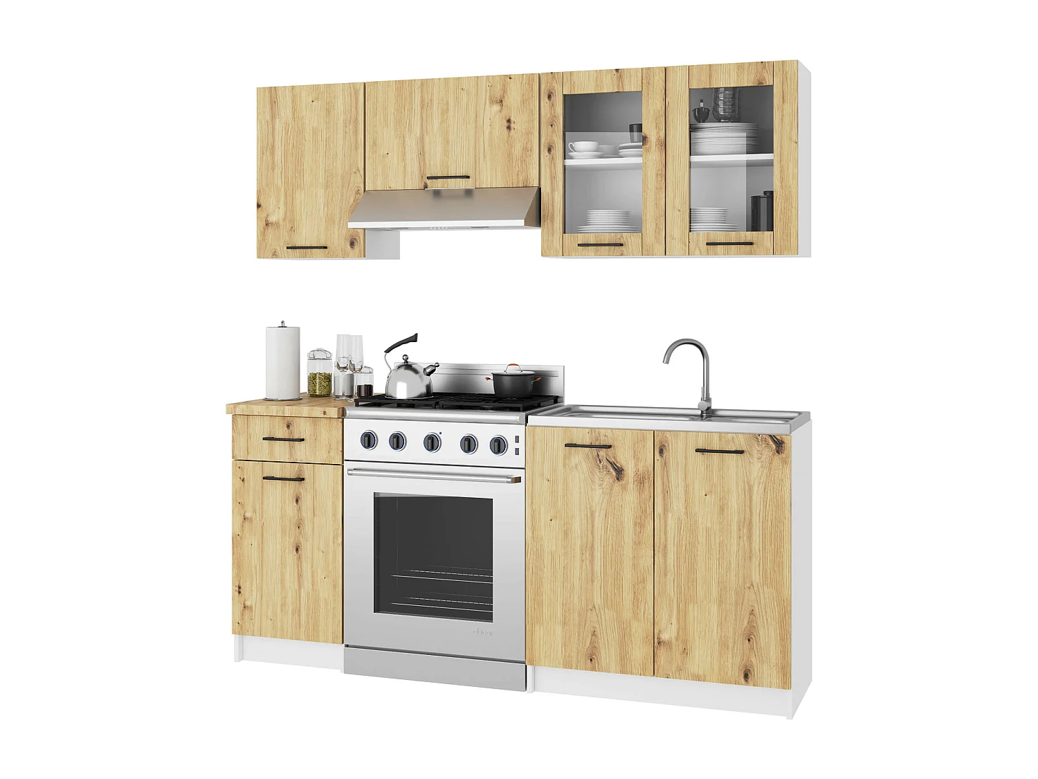 Szafka kuchenna wisząca witryna AKORD OLIWIA W80 Biała 80 cm 2 drzwi kolor Dąb Artisan mat 2 półki 80x30,5x58 cm