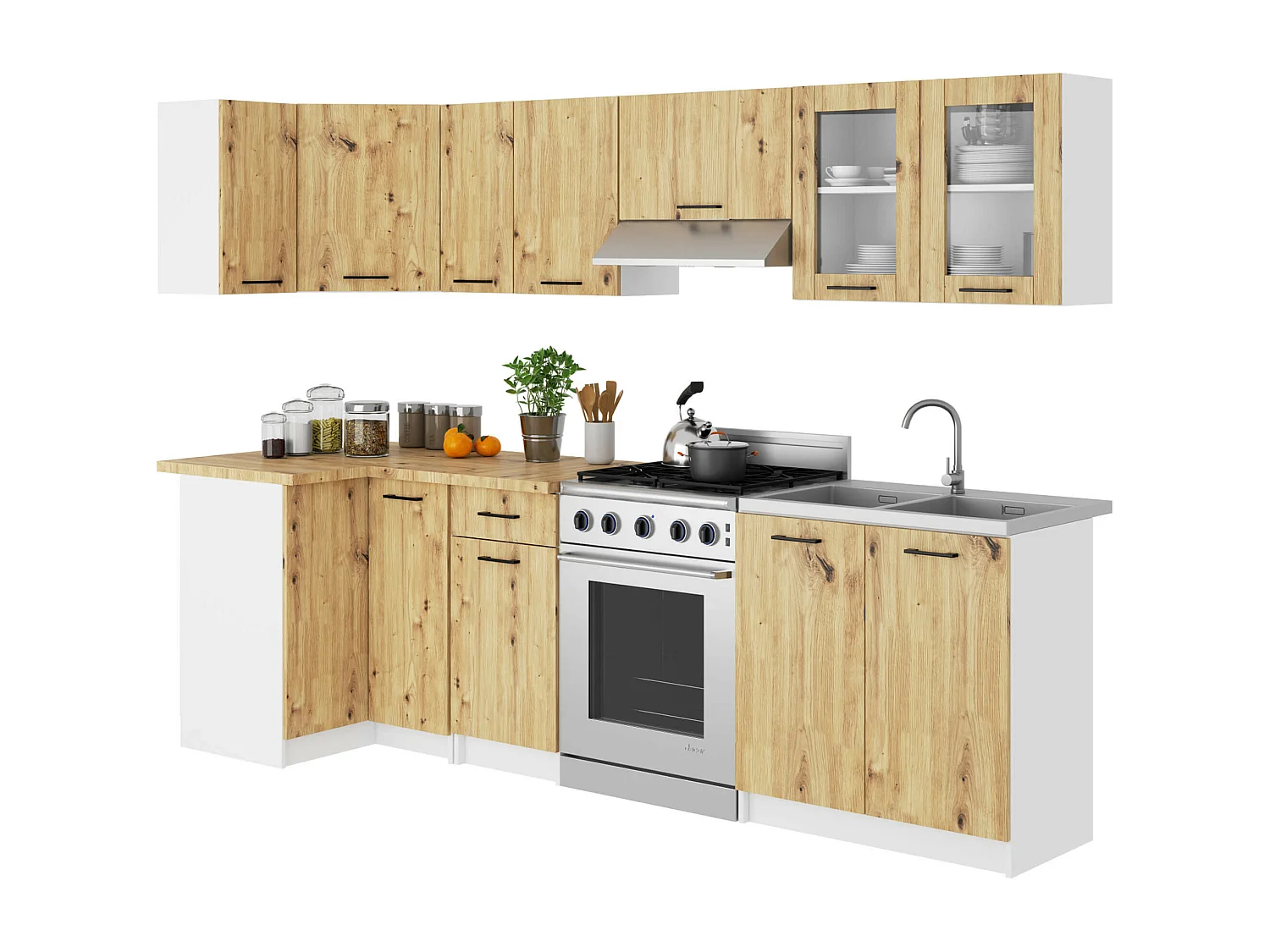 Szafka kuchenna wisząca witryna AKORD OLIWIA W80 Biała 80 cm 2 drzwi kolor Dąb Artisan mat 2 półki 80x30,5x58 cm