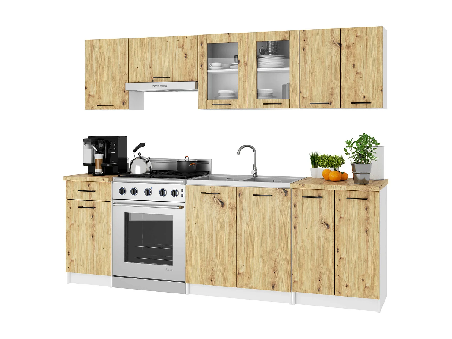 Szafka kuchenna wisząca witryna AKORD OLIWIA W80 Biała 80 cm 2 drzwi kolor Dąb Artisan mat 2 półki 80x30,5x58 cm