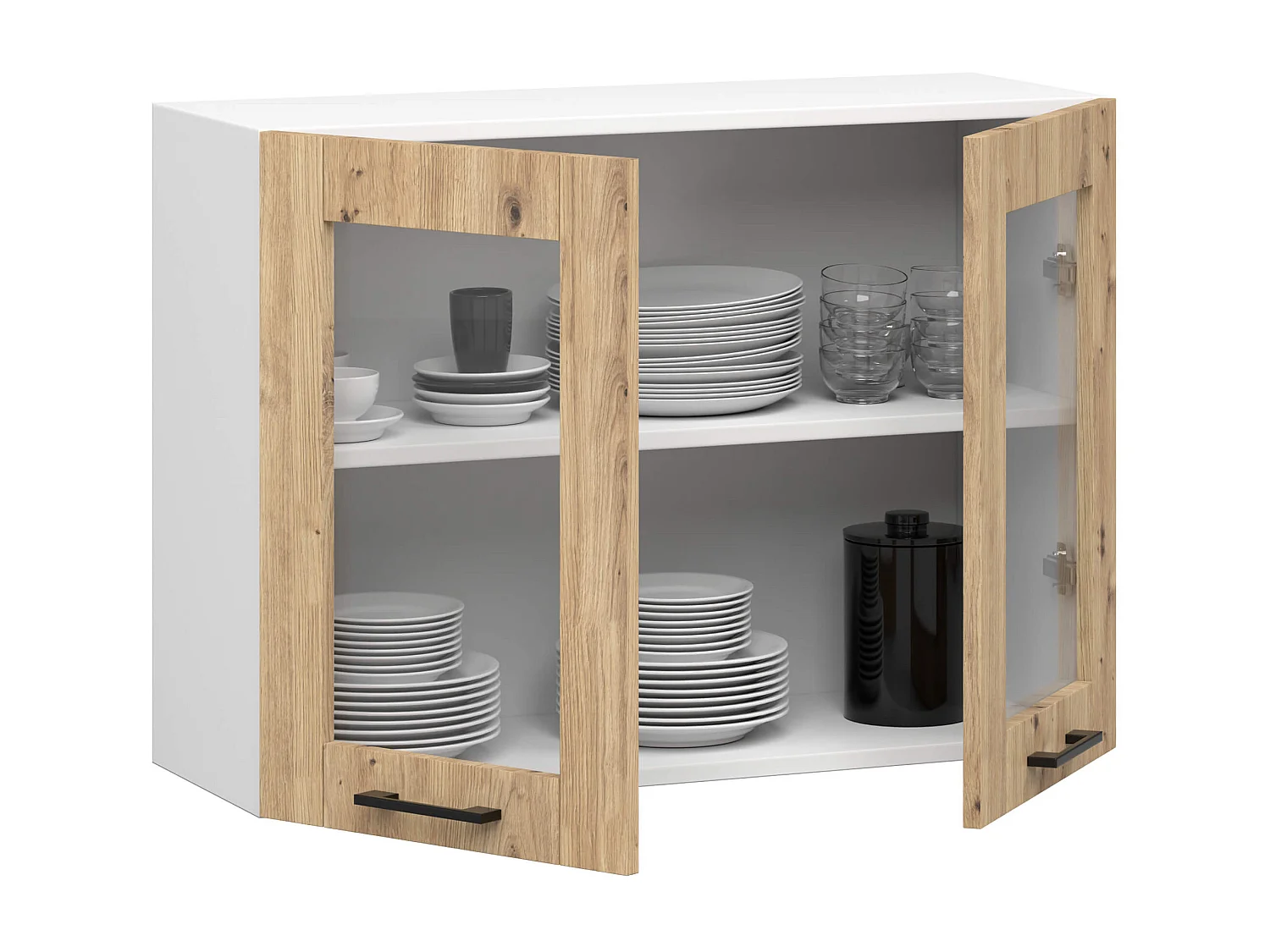 Szafka kuchenna wisząca witryna AKORD OLIWIA W80 Biała 80 cm 2 drzwi kolor Dąb Artisan mat 2 półki 80x30,5x58 cm