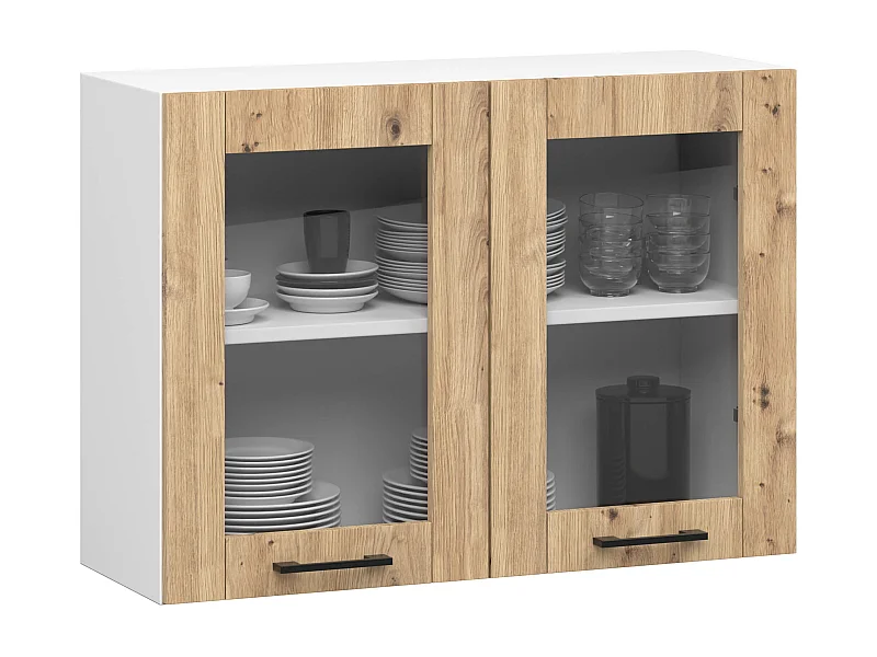 Szafka kuchenna wisząca witryna AKORD OLIWIA W80 Biała 80 cm 2 drzwi kolor Dąb Artisan mat 2 półki 80x30,5x58 cm