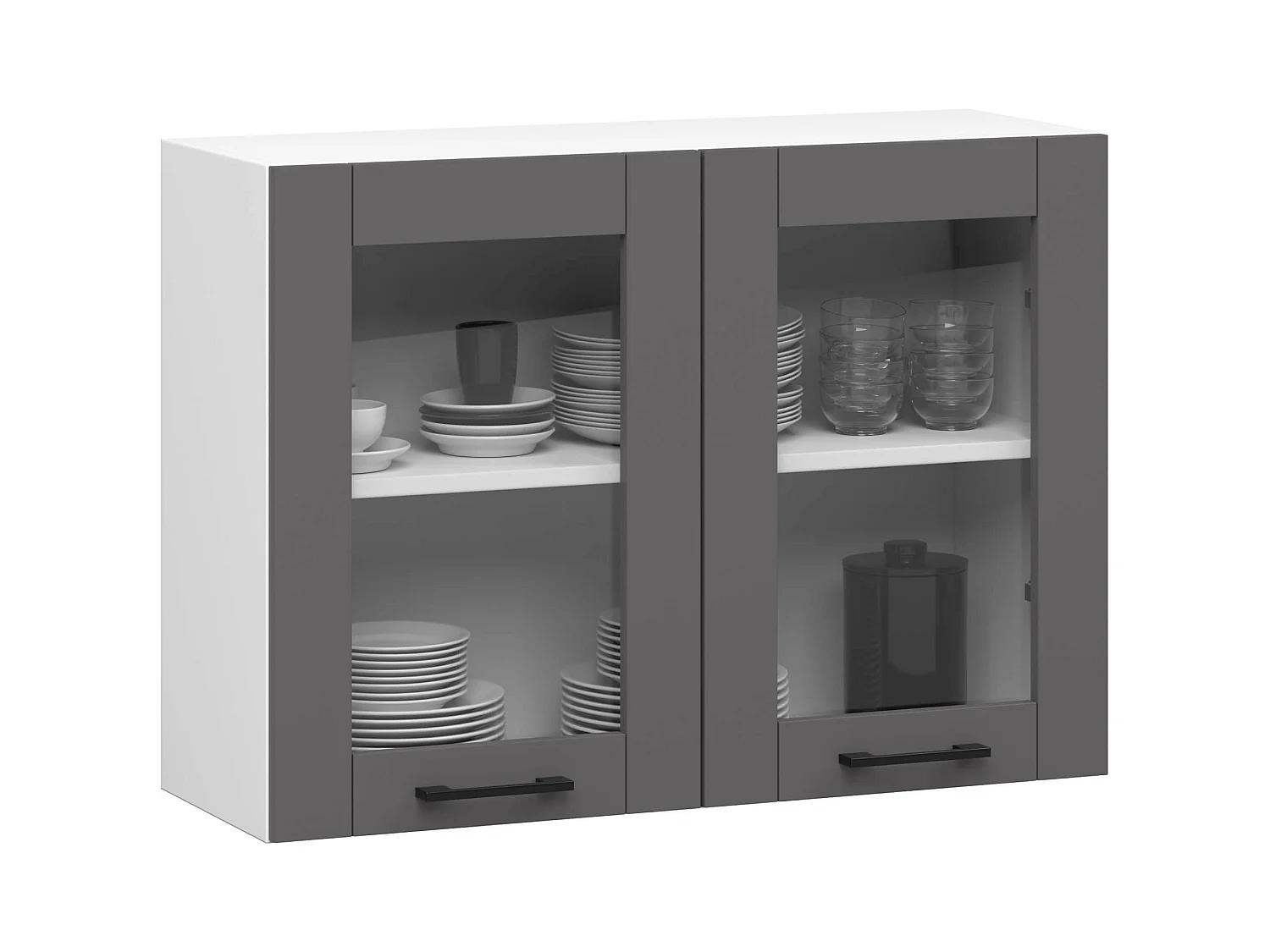 Szafka kuchenna wisząca witryna AKORD OLIWIA W80 Biała 80 cm 2 drzwi kolor Grafit Szary mat 2 półki 80x30,5x58 cm